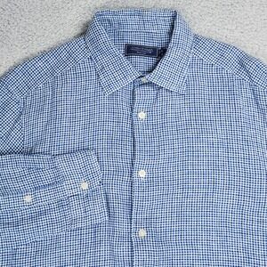 Vineyard Vines Tattersall Linen Tisbury Shirt Mens Large Blue White Check NEW